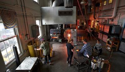 aerial view of the hot shop with students inside working